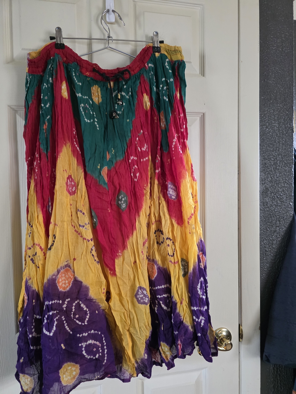Colorblock Tie-Dye A-Line Maxi Skirt in Yellow, Pink, Green & Purple